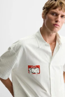 Sale CAMISA RAYAS ESTAMPADO PEGATINA Hombre Camisas