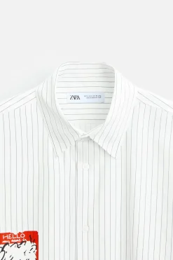 Sale CAMISA RAYAS ESTAMPADO PEGATINA Hombre Camisas