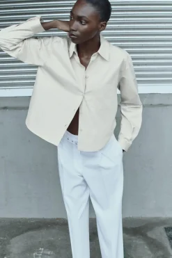 New CAMISA SARGA SATINADA Mujer Camisas / Blusas