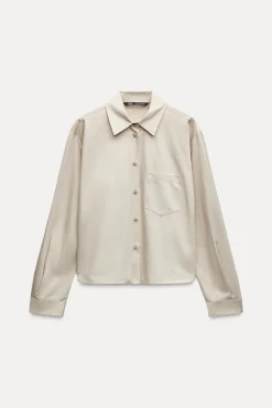 New CAMISA SARGA SATINADA Mujer Camisas / Blusas