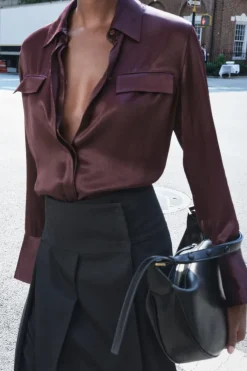 Best CAMISA SATINADA BOLSILLOS ZW COLLECTION Mujer Camisas / Blusas