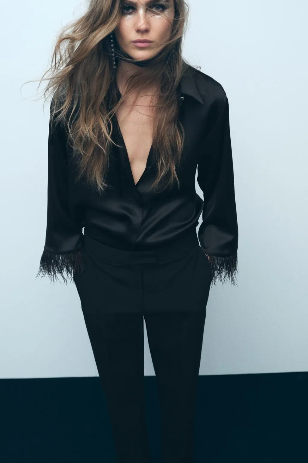 New CAMISA SATINADA PLUMAS Mujer Camisas / Blusas