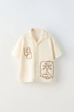 Niños ZARA 6 - 14 Años·Camisas / Sobrecamisas<CAMISA TEXTURA BORDADOS