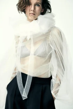 New CAMISA TUL CUELLO VOLUMEN Mujer Camisas / Blusas