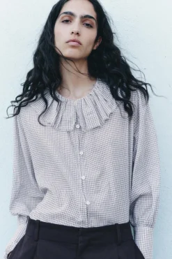 Clearance CAMISA VOLANTE CUADRO VICHY ZW COLLECTION Mujer Camisas / Blusas