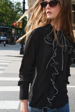 Sale CAMISA VOLANTES CONTRASTE ZW COLLECTION Mujer Camisas / Blusas