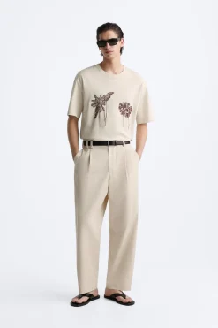 Hot CAMISETA BORDADO FLOR Hombre Camisetas