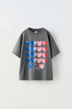 Niños ZARA 6 - 14 Años·Camisetas<CAMISETA CORAZONES PARIS