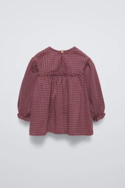 Niños ZARA 6 - 18 Meses·Camisetas|6 - 18 Meses·Camisas<CAMISETA CUADRO VICHY FLORES BORDADAS