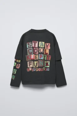 Niños ZARA 6 - 14 Años·Camisetas<CAMISETA DOBLE MANGA ESTAMPADO LETRAS