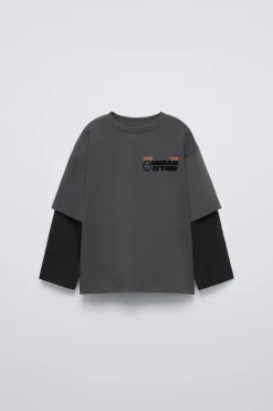 Niños ZARA 1½ - 6 Años·Camisetas|6 - 18 Meses·Camisetas<CAMISETA DOBLE MANGA LOGO FLOCK