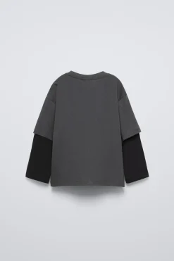 Niños ZARA 1½ - 6 Años·Camisetas|6 - 18 Meses·Camisetas<CAMISETA DOBLE MANGA LOGO FLOCK