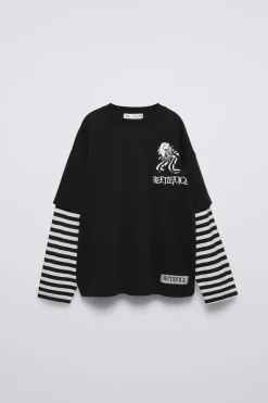 Niños ZARA 6 - 14 Años·Camisetas<CAMISETA DOBLE MANGA RAYAS BEETLEJUICE ™