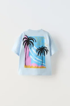 Niños ZARA 1½ - 6 Años·Camisetas|6 - 18 Meses·Camisetas<CAMISETA ESTAMPADO OLAS Y PALMERAS