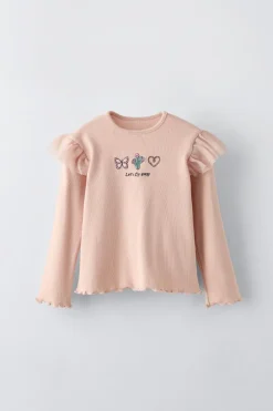 Niños ZARA 1½ - 6 Años·Camisetas|6 - 18 Meses·Camisetas<CAMISETA RIB BORDADOS VOLANTES