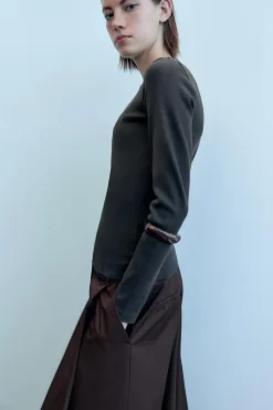 Clearance CAMISETA RIB EFECTO LAVADO MANGA LARGA Mujer Sudaderas / Joggers|Camisetas