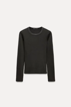 Clearance CAMISETA RIB EFECTO LAVADO MANGA LARGA Mujer Sudaderas / Joggers|Camisetas