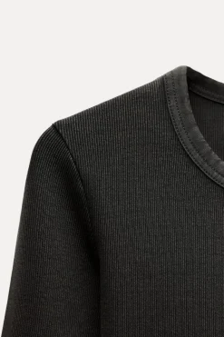 Clearance CAMISETA RIB EFECTO LAVADO MANGA LARGA Mujer Sudaderas / Joggers|Camisetas