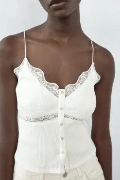 Sale CAMISETA RIB ENCAJE BOTONES Mujer Tops / Bodies