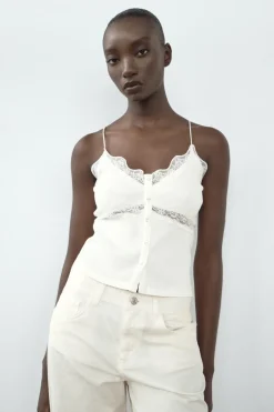 Sale CAMISETA RIB ENCAJE BOTONES Mujer Tops / Bodies