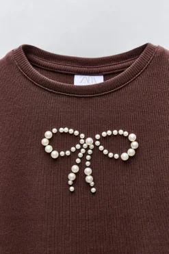 Niños ZARA 6 - 14 Años·Camisetas<CAMISETA RIB LAZO PERLAS