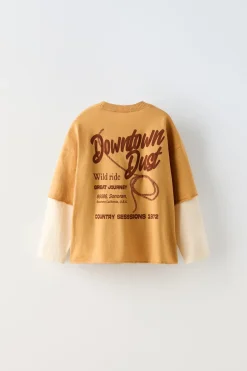 Niños ZARA 1½ - 6 Años·Camisetas|6 - 18 Meses·Camisetas<CAMISETA TEXTO DOBLE MANGA