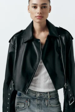 Sale CAZADORA BIKER CROP EFECTO PIEL Mujer Chaquetas / Cazadoras