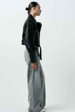 Sale CAZADORA BIKER CROP EFECTO PIEL Mujer Chaquetas / Cazadoras