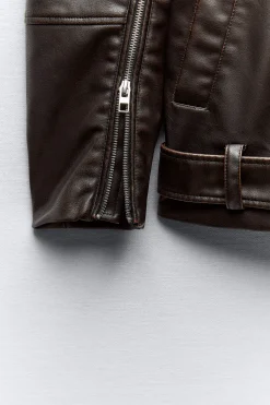 Hot CAZADORA BIKER OVERSIZE EFECTO PIEL LAVADA Mujer Chaquetas / Cazadoras