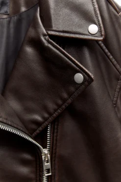 Hot CAZADORA BIKER OVERSIZE EFECTO PIEL LAVADA Mujer Chaquetas / Cazadoras