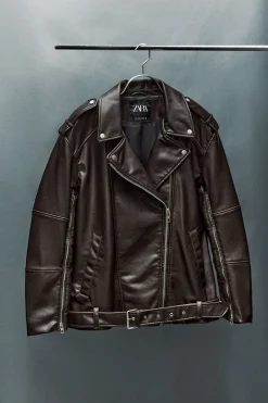 Hot CAZADORA BIKER OVERSIZE EFECTO PIEL LAVADA Mujer Chaquetas / Cazadoras