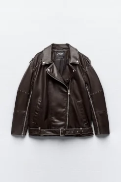 Hot CAZADORA BIKER OVERSIZE EFECTO PIEL LAVADA Mujer Chaquetas / Cazadoras