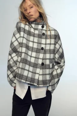 Discount CAZADORA CUADROS CUELLO SUBIDO Mujer Chaquetas / Cazadoras