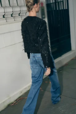 Hot CAZADORA FLECOS LENTEJUELAS Mujer Chaquetas / Cazadoras