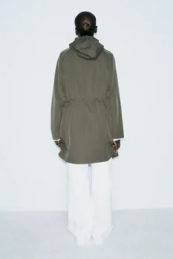 New CAZADORA LARGA TEJIDO EFECTO TECNICO Mujer Abrigos / Anoraks|Chaquetas / Cazadoras