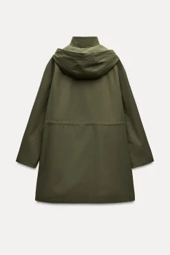 New CAZADORA LARGA TEJIDO EFECTO TECNICO Mujer Abrigos / Anoraks|Chaquetas / Cazadoras
