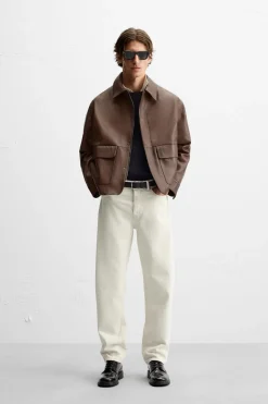 Hot CAZADORA PIEL BOLSILLOS Hombre Piel