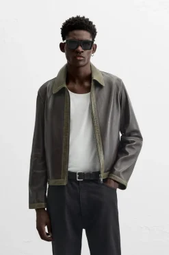 Sale CAZADORA PIEL CONTRASTE Hombre Piel