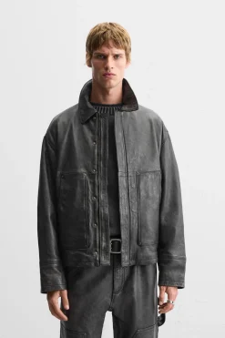 Hot CAZADORA PIEL EFECTO LAVADO Hombre Piel