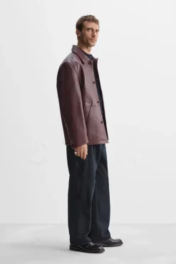 Clearance CAZADORA PIEL EFECTO VINTAGE Hombre Piel