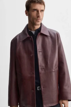 Clearance CAZADORA PIEL EFECTO VINTAGE Hombre Piel