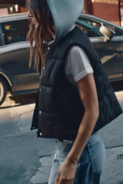 Discount CHALECO ACOLCHADO COMBINADO CAPUCHA Mujer Abrigos / Anoraks