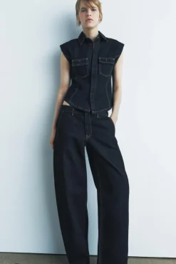 Clearance CHALECO DENIM PESPUNTES ZW COLLECTION Mujer Tops / Bodies|Camisas / Blusas