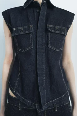 Clearance CHALECO DENIM PESPUNTES ZW COLLECTION Mujer Tops / Bodies|Camisas / Blusas