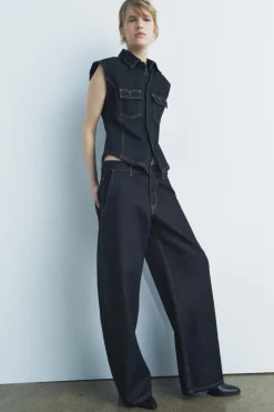 Clearance CHALECO DENIM PESPUNTES ZW COLLECTION Mujer Tops / Bodies|Camisas / Blusas