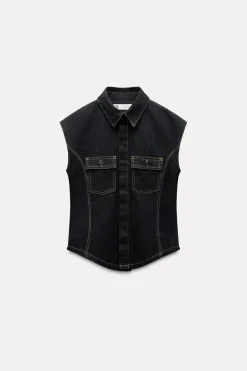 Clearance CHALECO DENIM PESPUNTES ZW COLLECTION Mujer Tops / Bodies|Camisas / Blusas