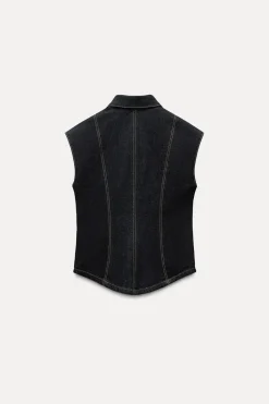 Clearance CHALECO DENIM PESPUNTES ZW COLLECTION Mujer Tops / Bodies|Camisas / Blusas