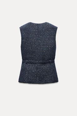 Fashion CHALECO ESTRUCTURA LENTEJUELAS CINTURÓN Mujer Blazers / Chalecos