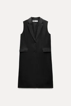 New CHALECO LARGO CON LINO ZW COLLECTION Mujer Blazers / Chalecos