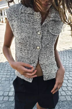 Fashion CHALECO PUNTO ESTRUCTURA HILO METALIZADO Mujer Cárdigan / Jerséis|Punto